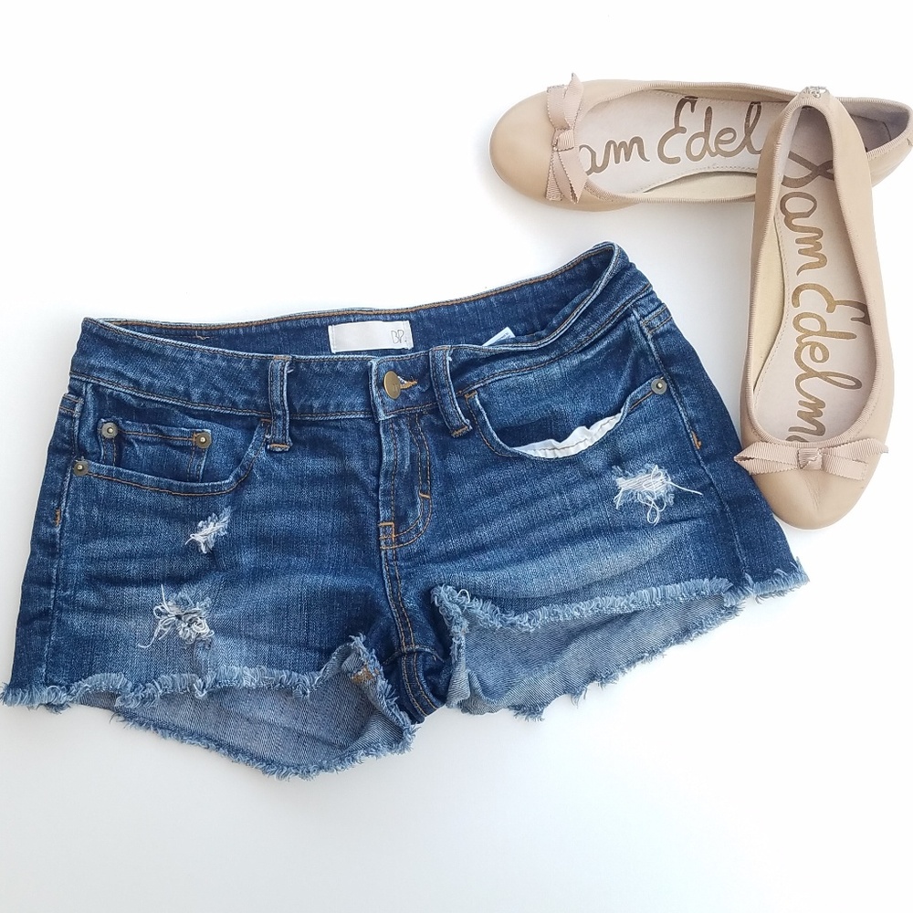 BP distressed Blue denim jean cutoff raw hem shorts size 5